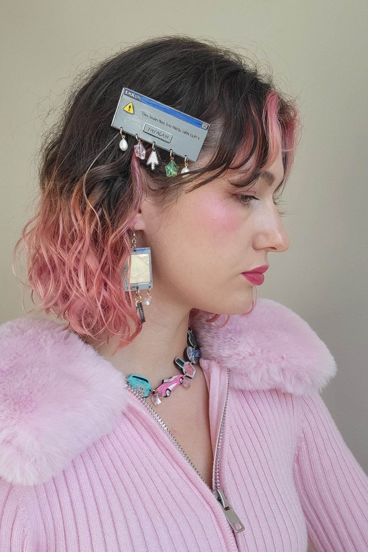 "too many tabs open" hair clip