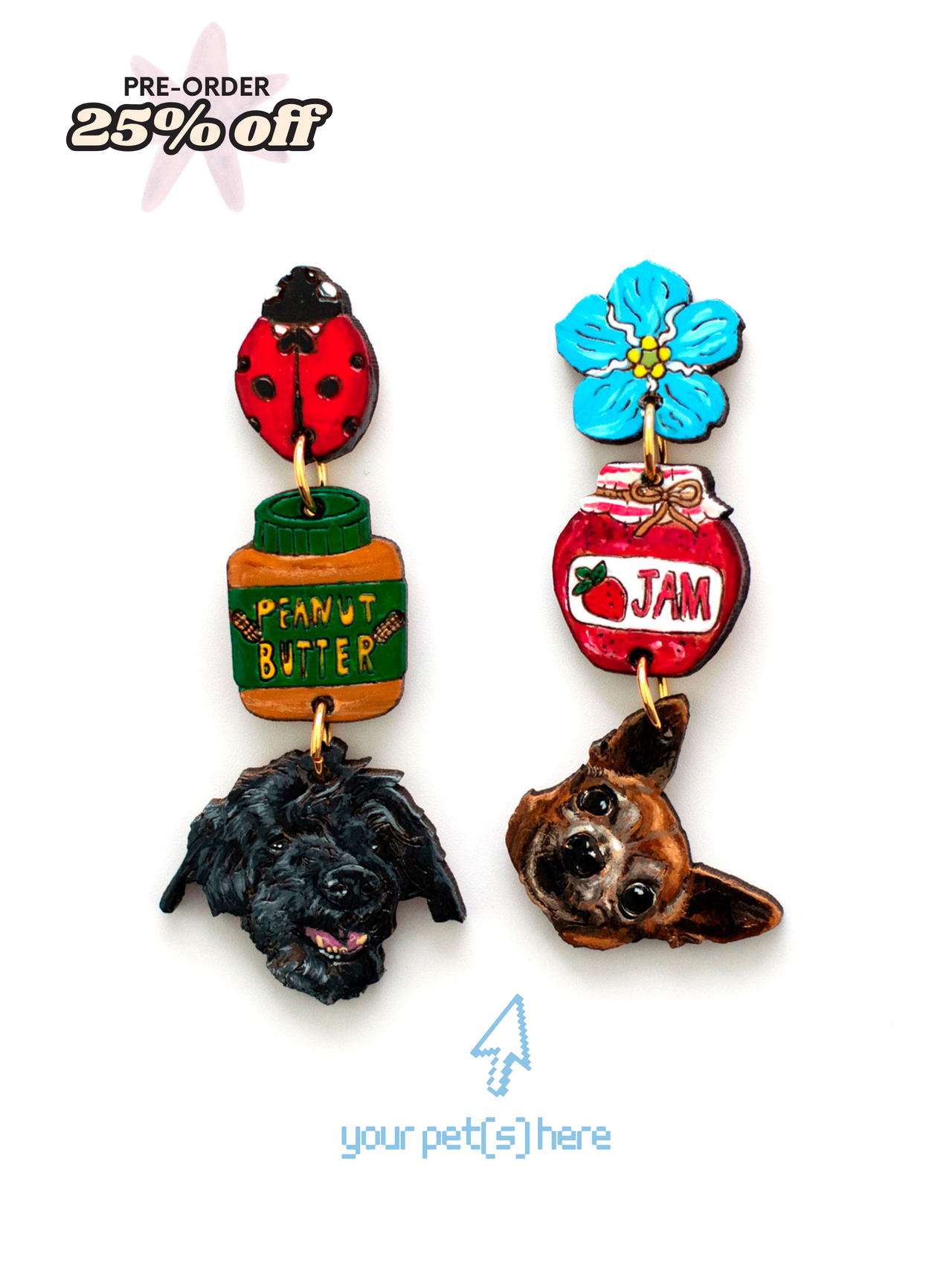 PB&J Picnic - Pet Portrait Earrings