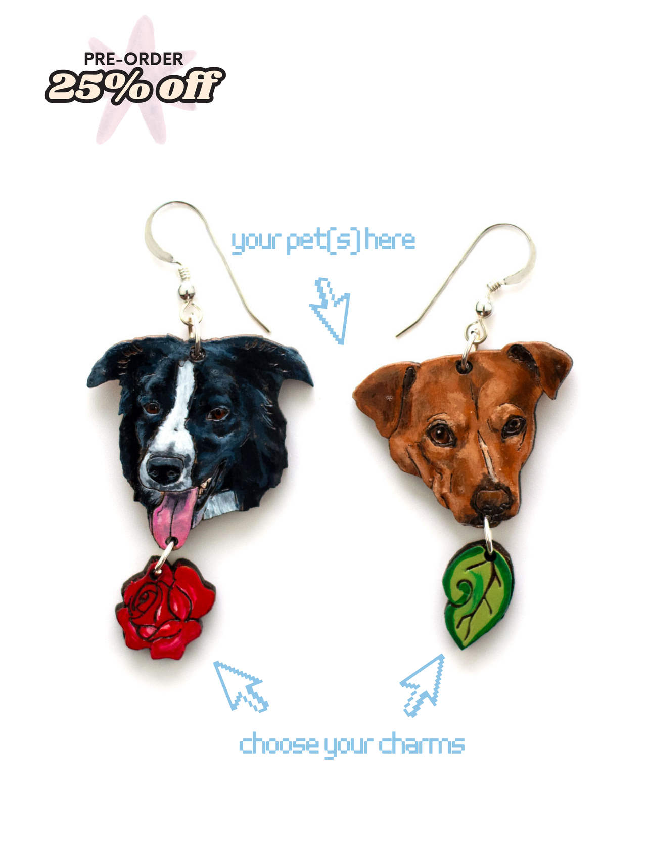 Furry Face - Pet Portrait Earrings