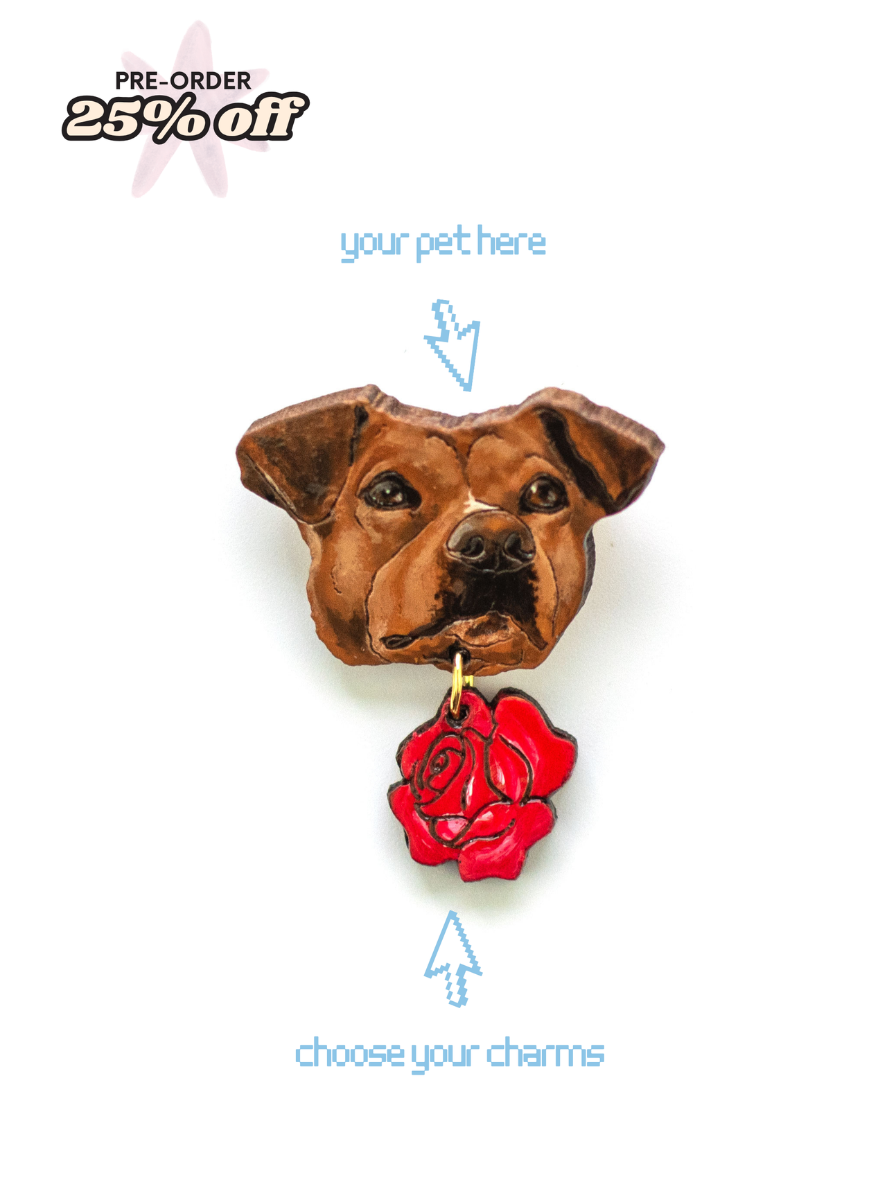 Furry Face - Pet Portrait Brooch Pin (Small)