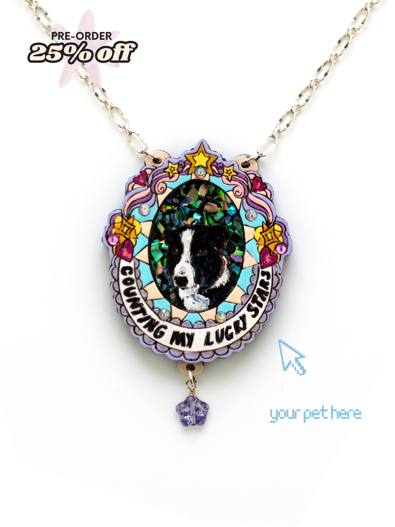 "Counting my lucky stars" Pet Portrait Necklace