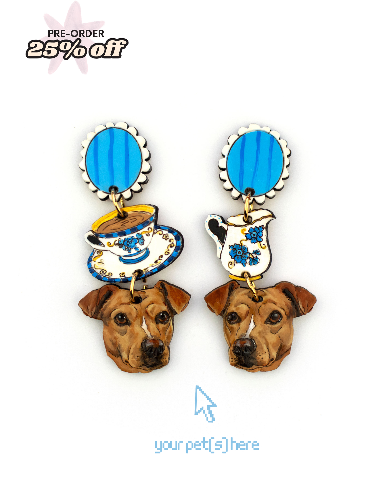 Tea Party- Pet Portrait Earrings