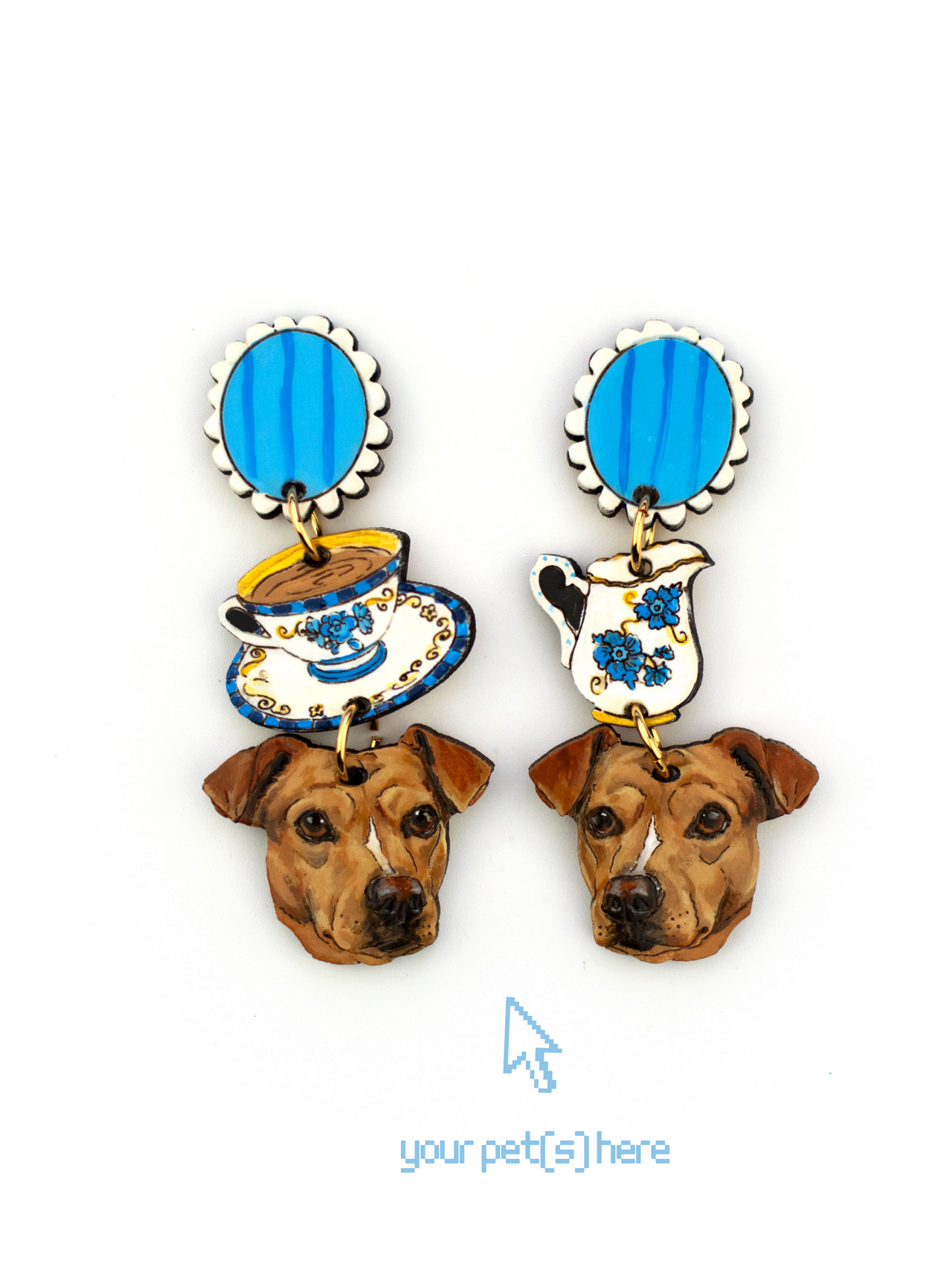 Tea Party- Pet Portrait Earrings