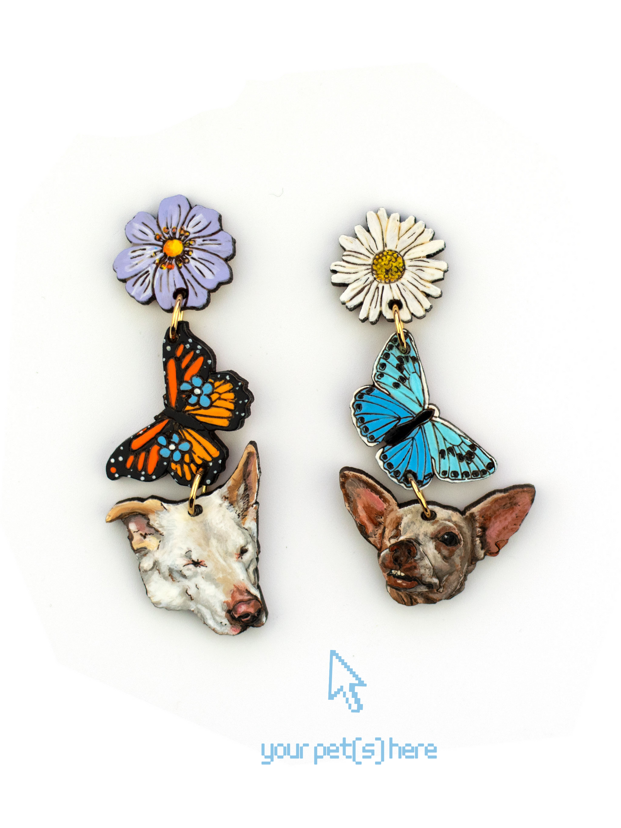 Spring Butterfly - Pet Portrait Earrings