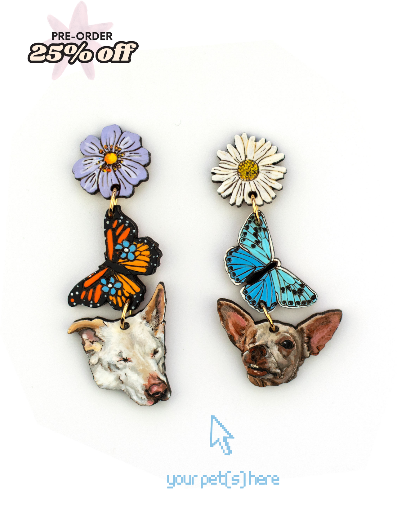Spring Butterfly - Pet Portrait Earrings