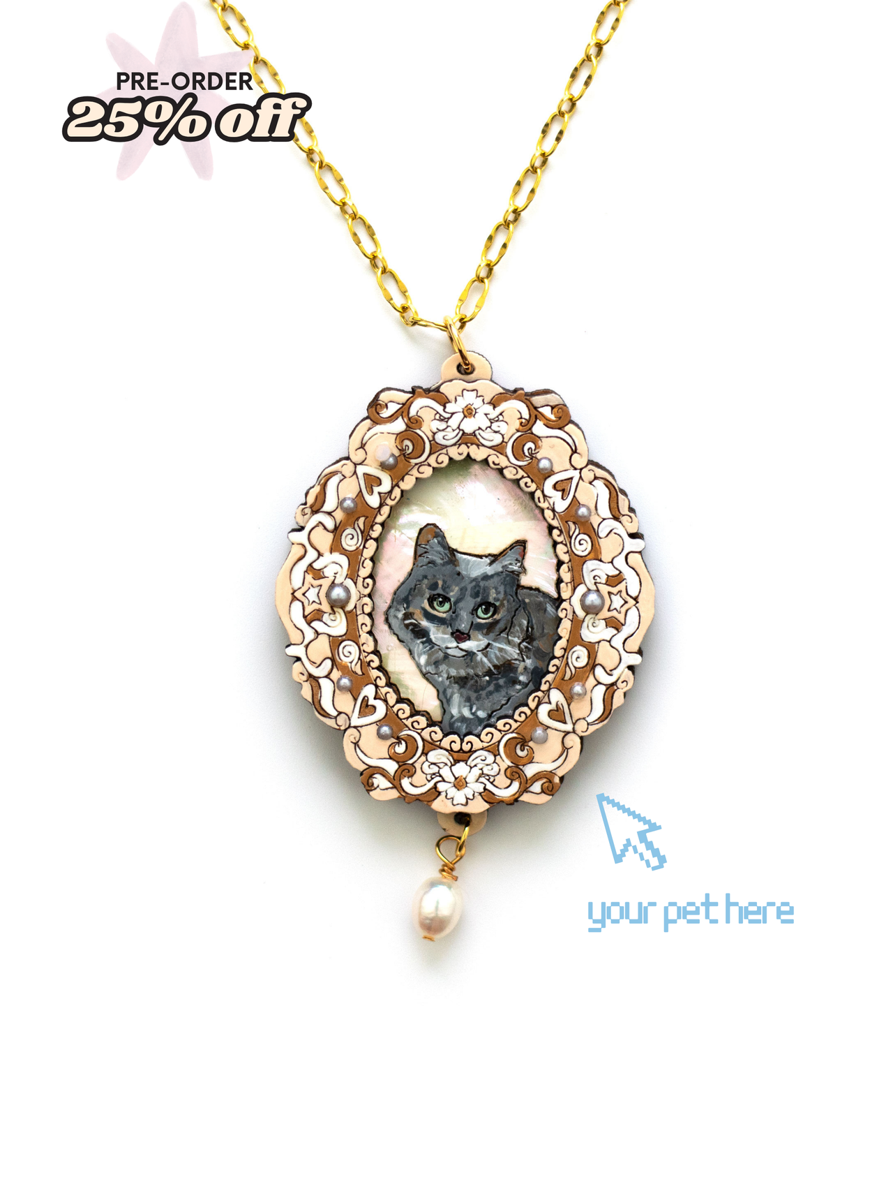 "My Beloved" Portrait Necklace in Vanilla Pearl