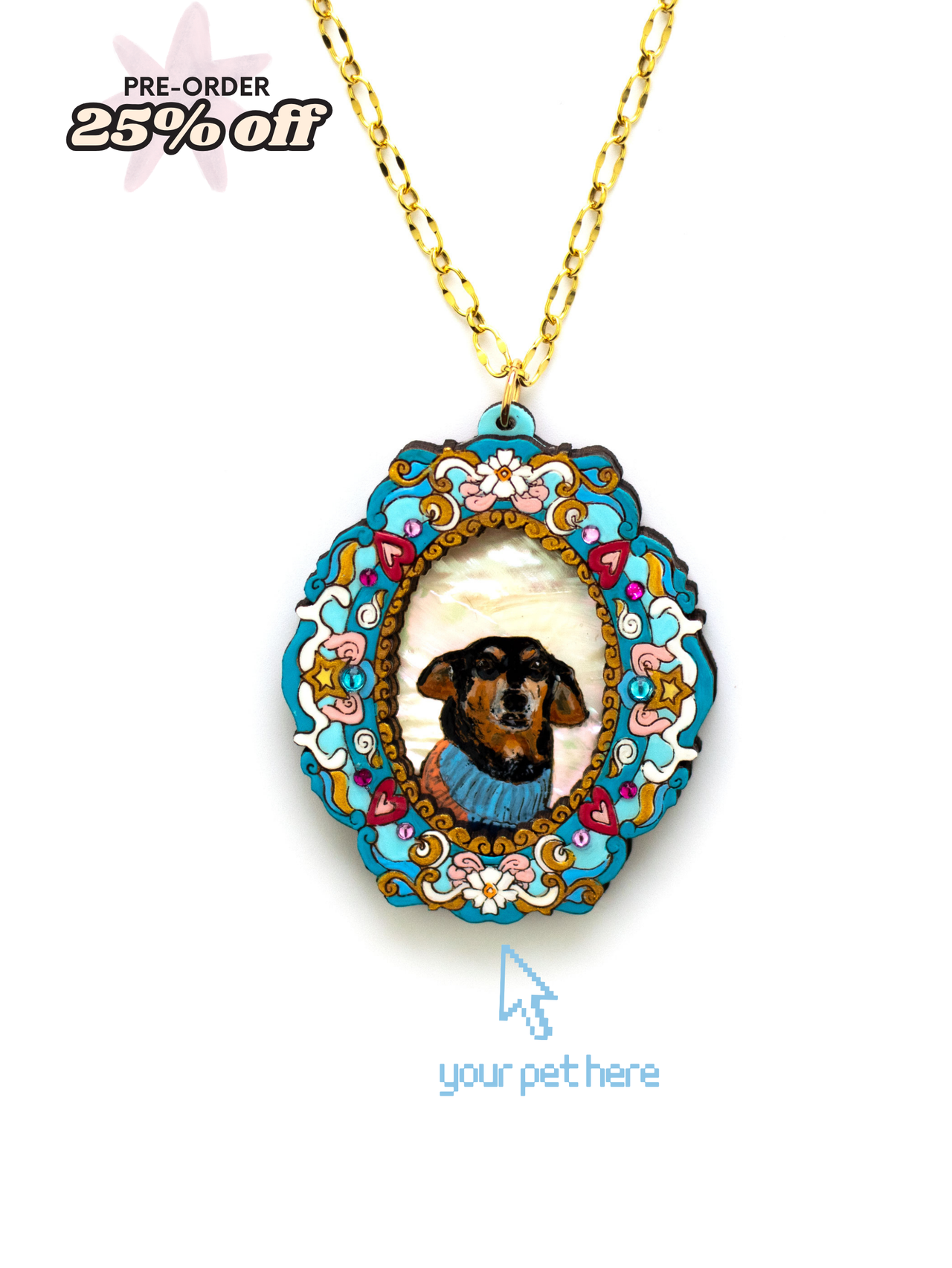 "My Beloved" Portrait Necklace in Aqua