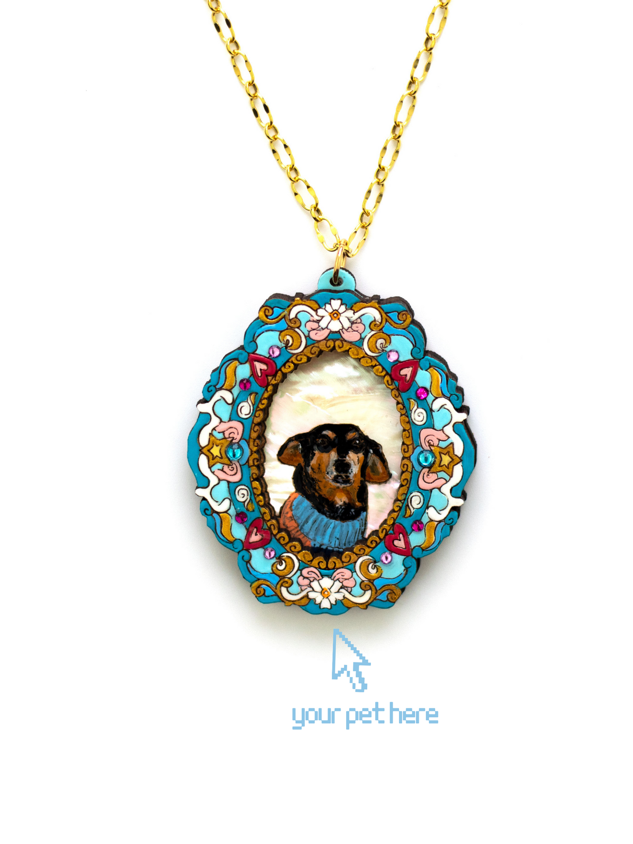 "My Beloved" Portrait Necklace in Aqua