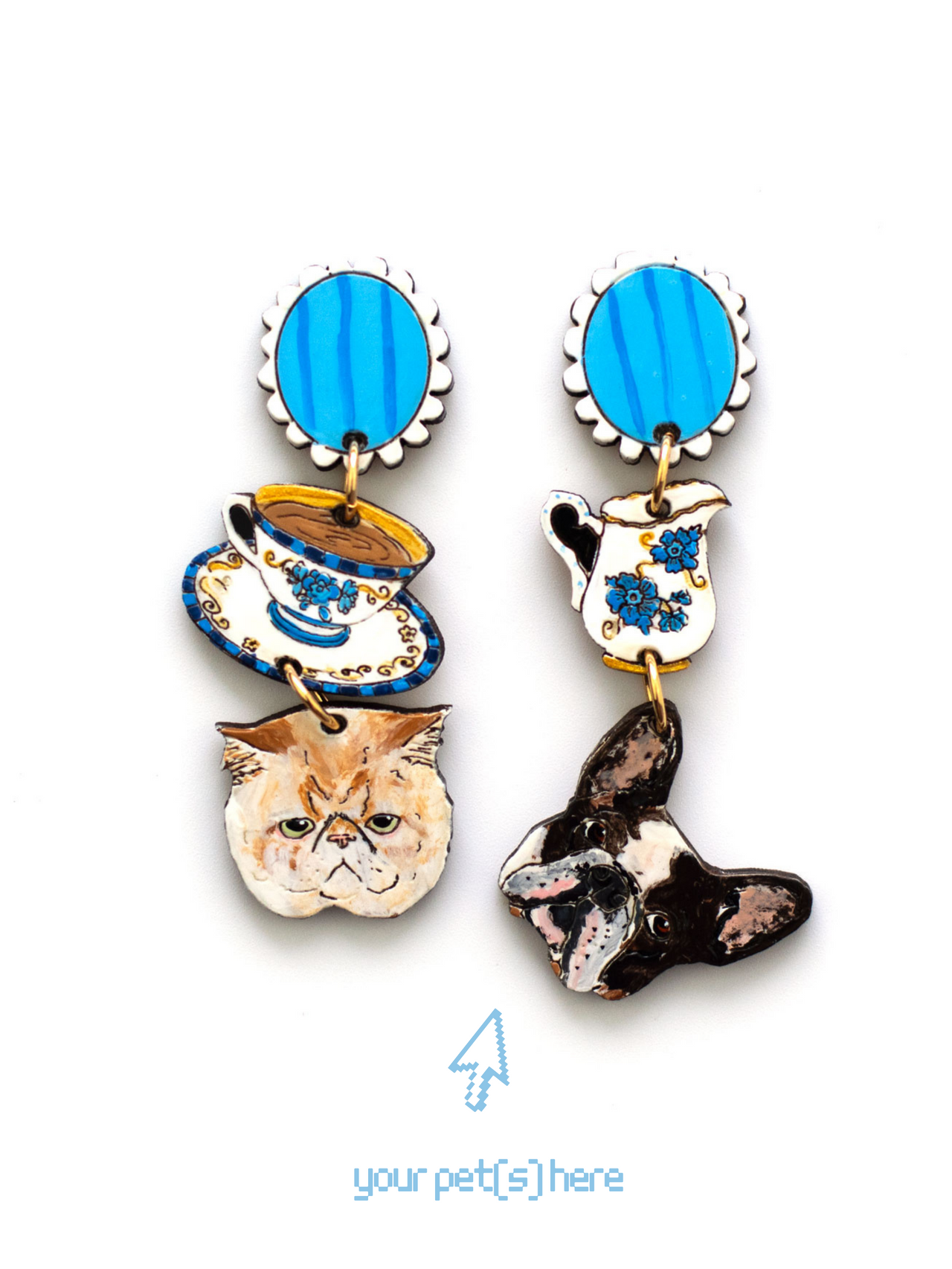 Tea Party- Pet Portrait Earrings