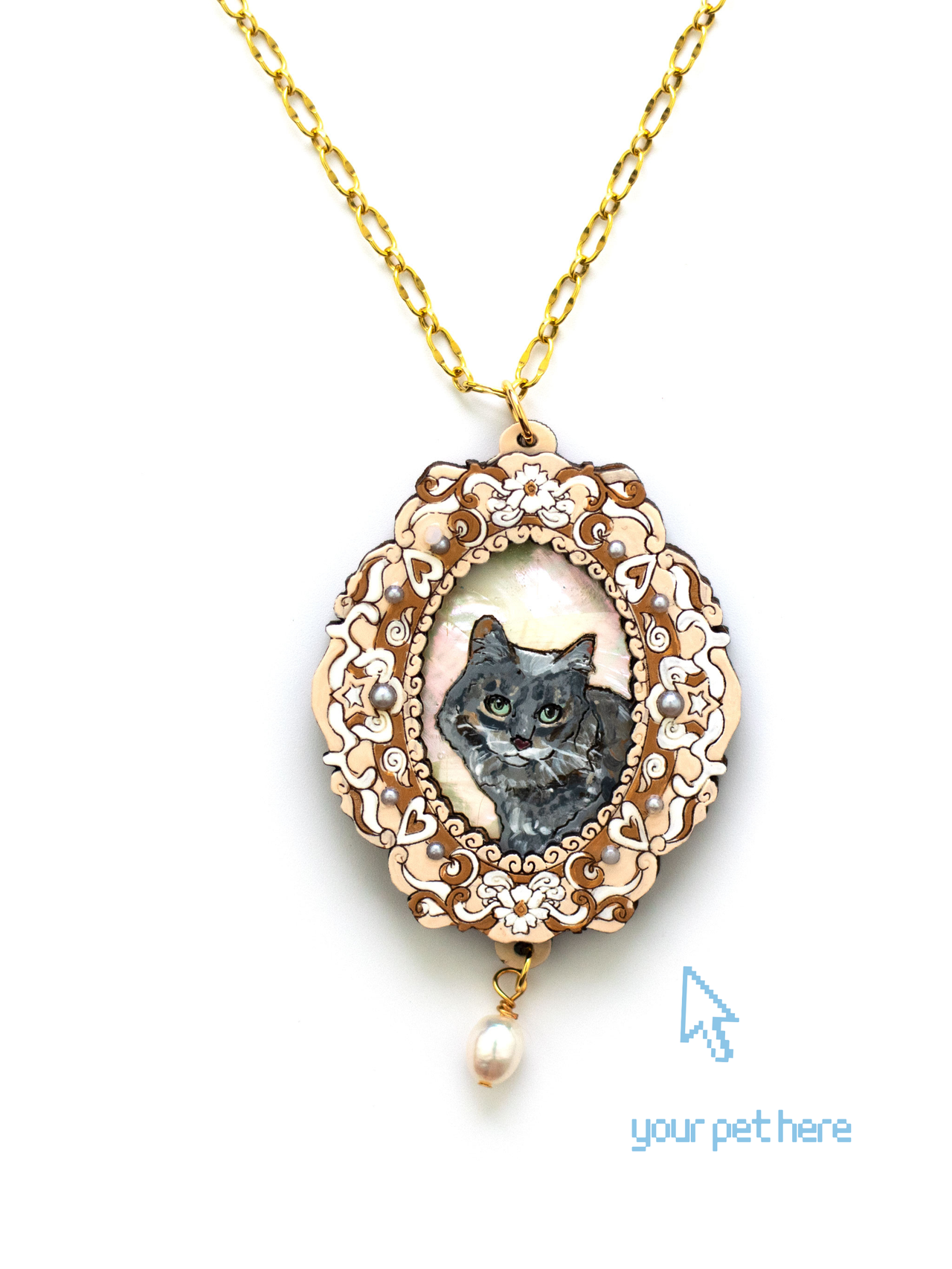 "My Beloved" Portrait Necklace in Vanilla Pearl