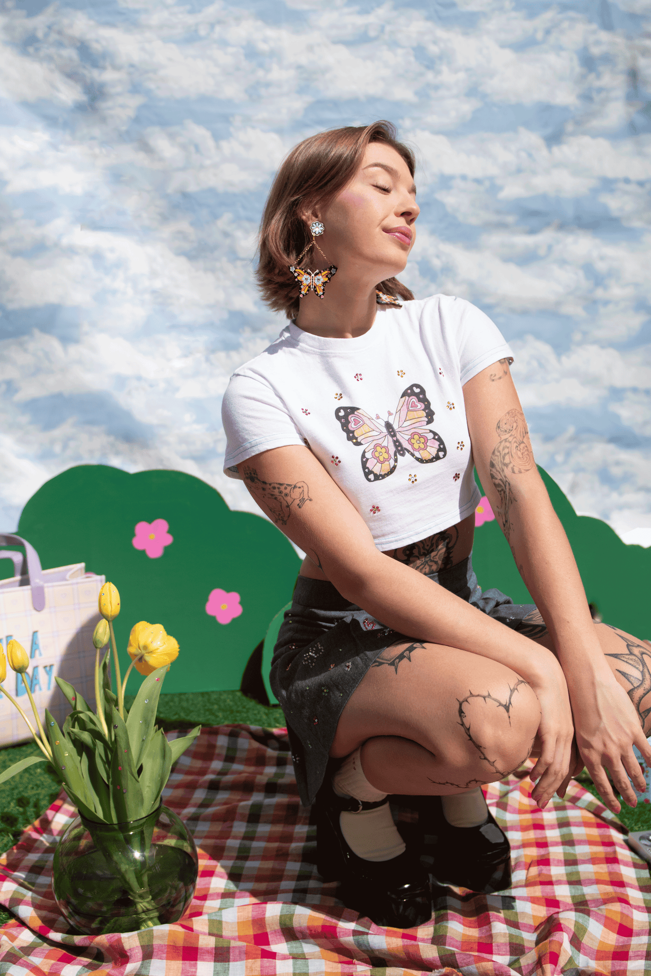 BEDAZZLED Britney Butterfly Cropped Tee