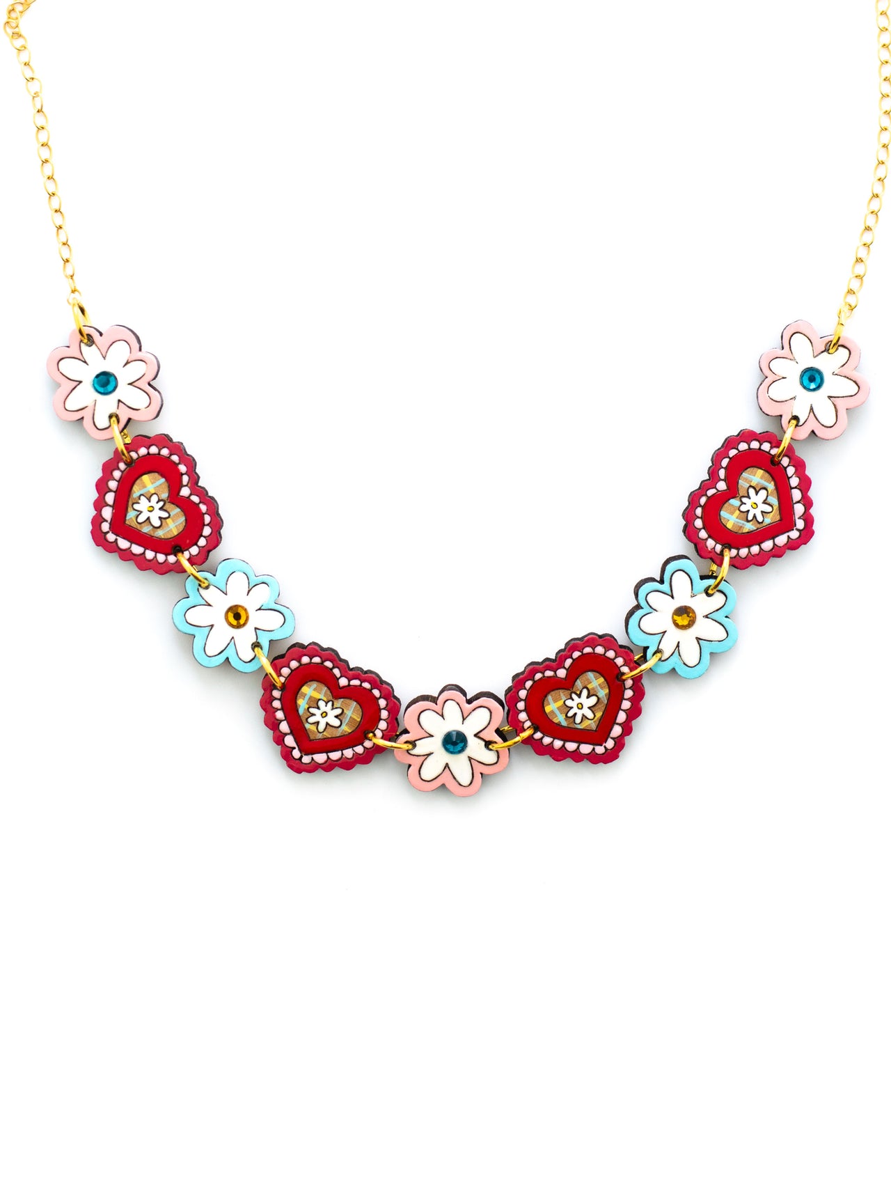 Plaid Hearts Necklace