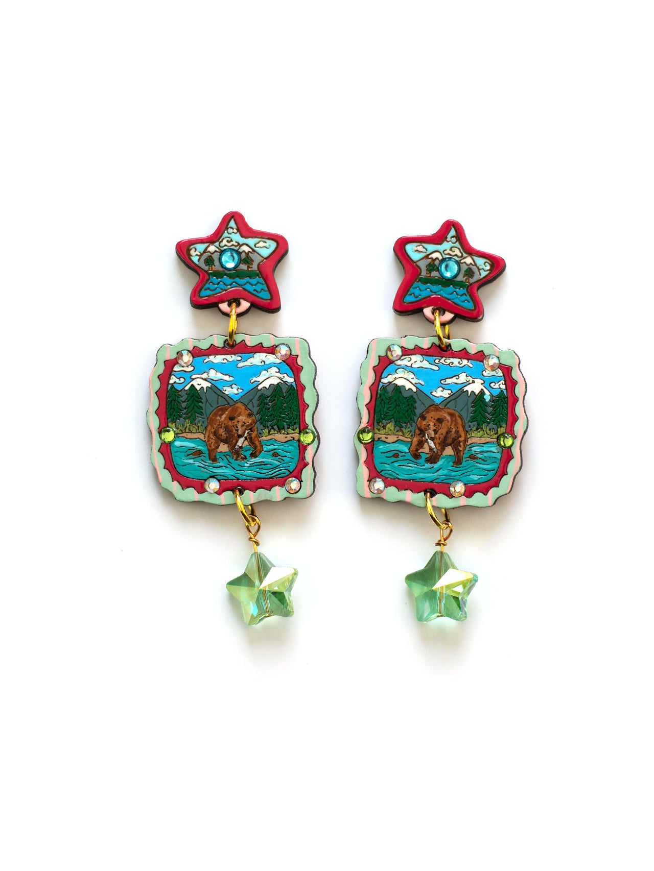 Grizzly Bear Scene Earrings