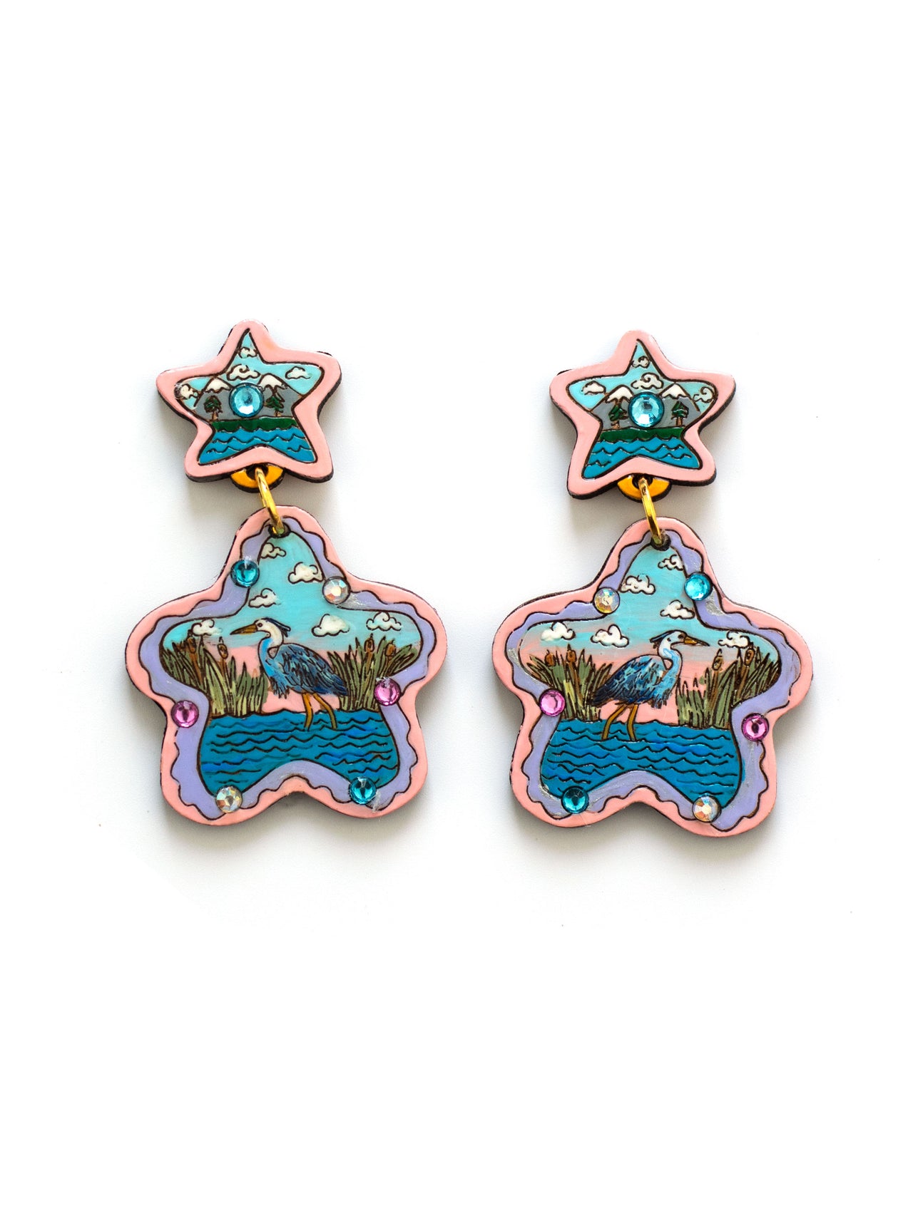 Great Blue Heron Star Earrings