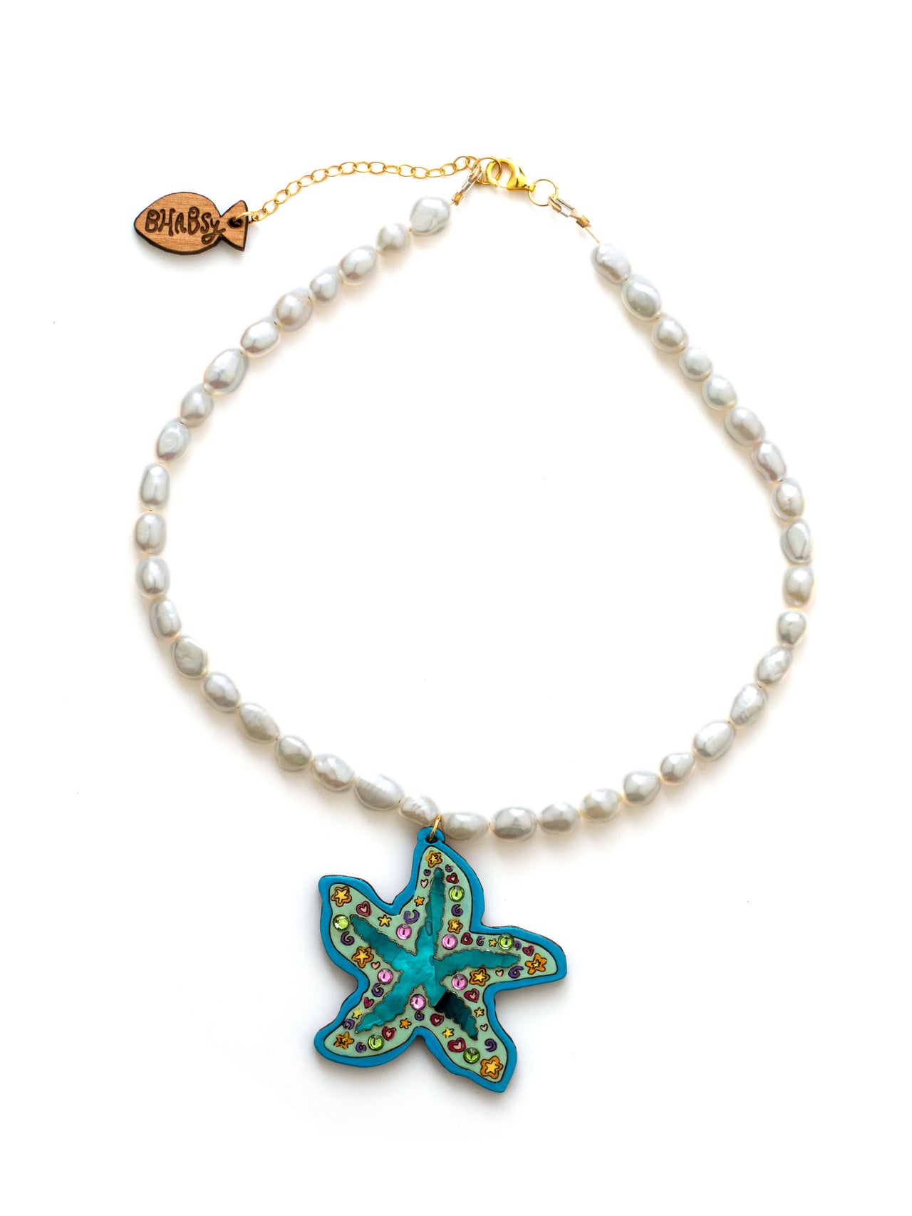Starfish Whimsy Pearl Necklace in Teal