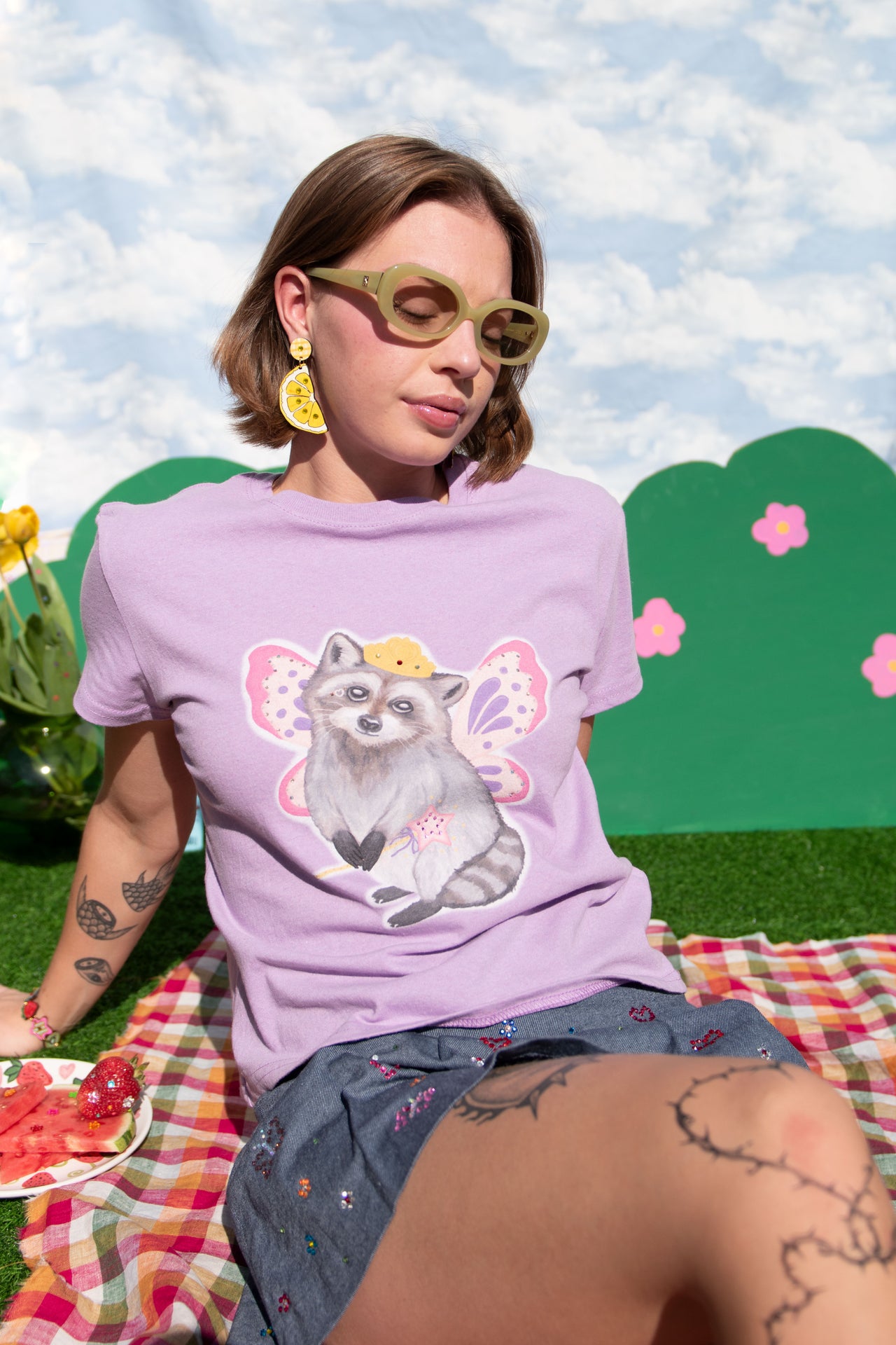 BEDAZZLED Raccoon Fairy Princess in 90's Boxy T-shirt