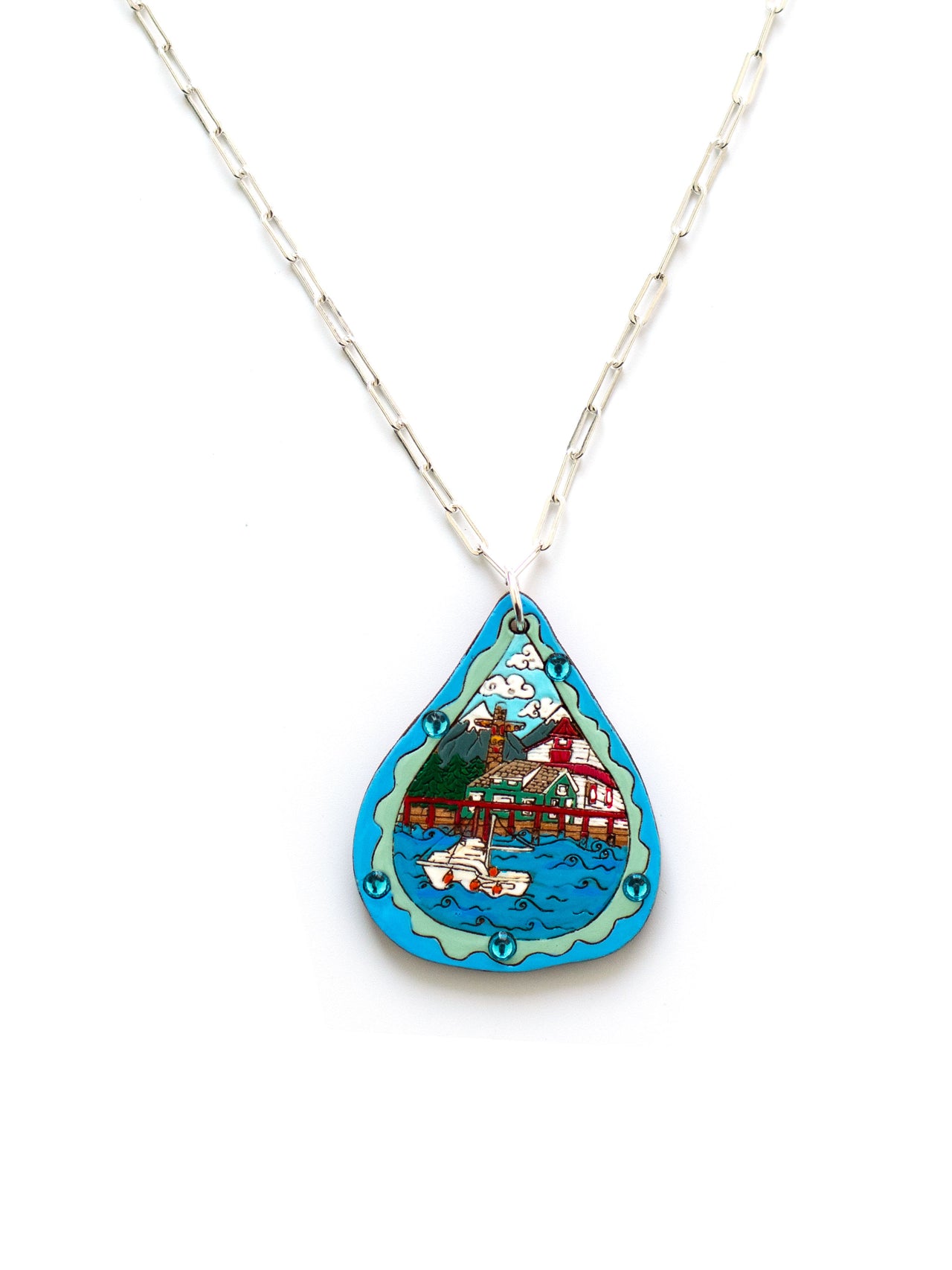 Raindrop Coastal Scene Necklace
