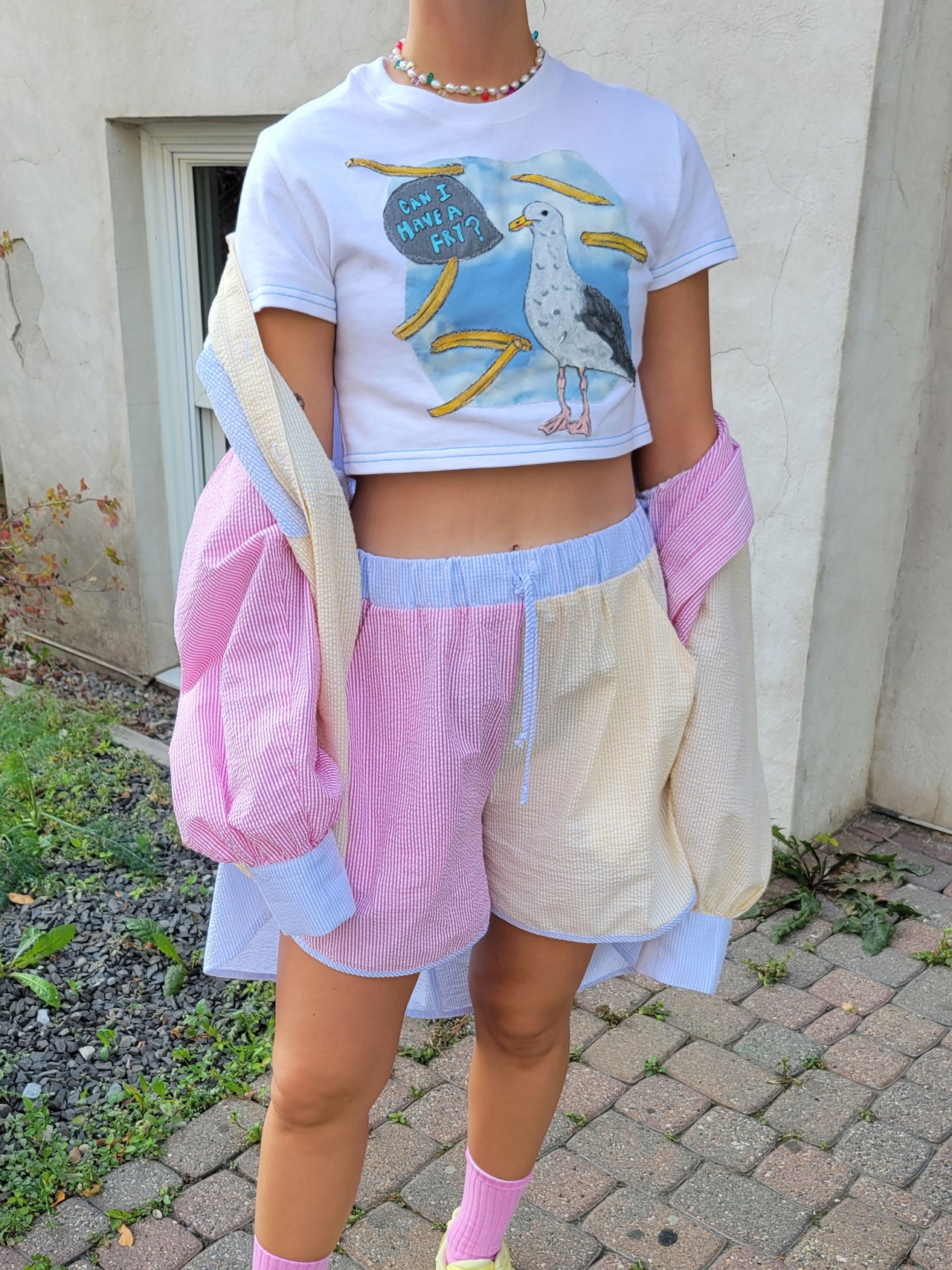 "Can I have a fry? " Seagull Cropped Tee