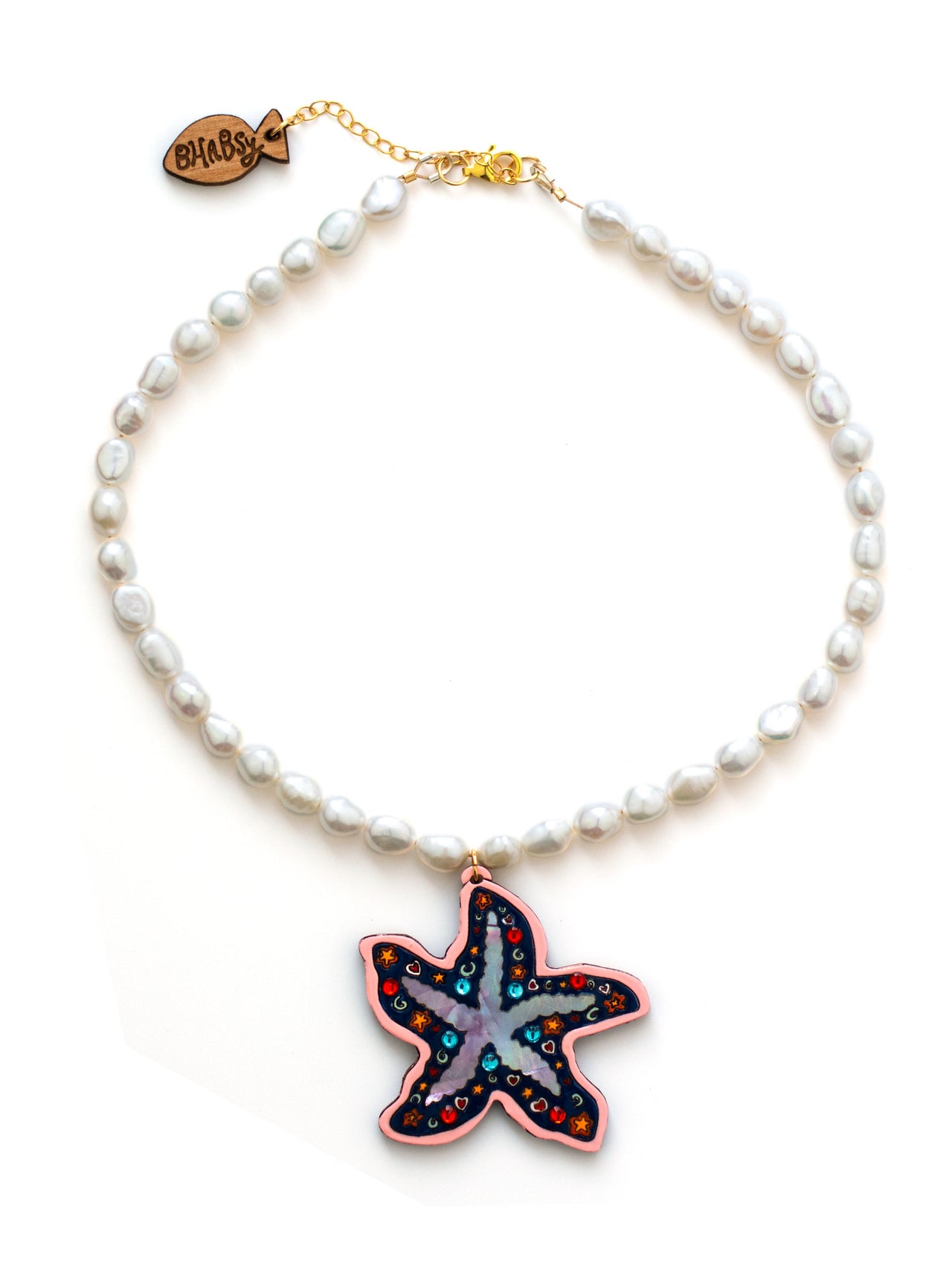 Starfish Whimsy Pearl Necklace in Navy