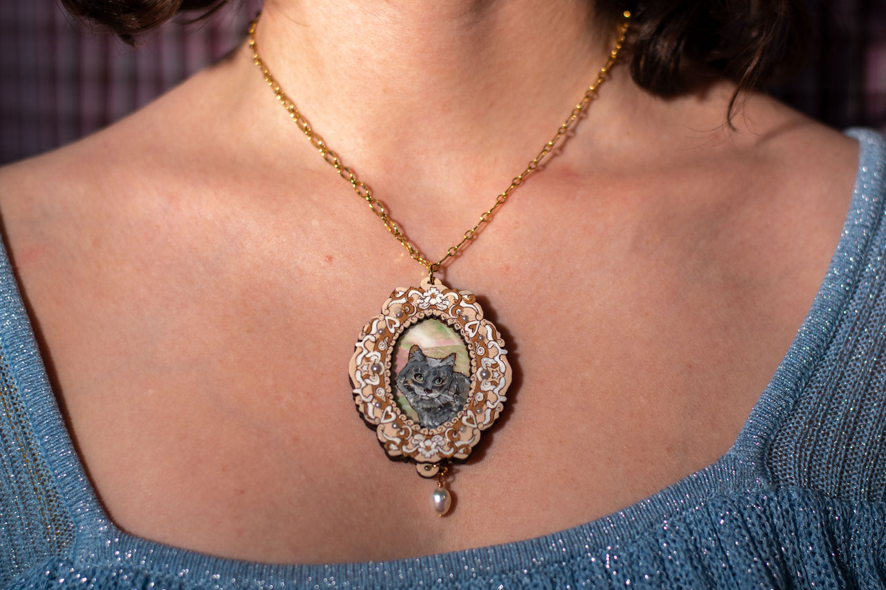 "My Beloved" Portrait Necklace in Vanilla Pearl