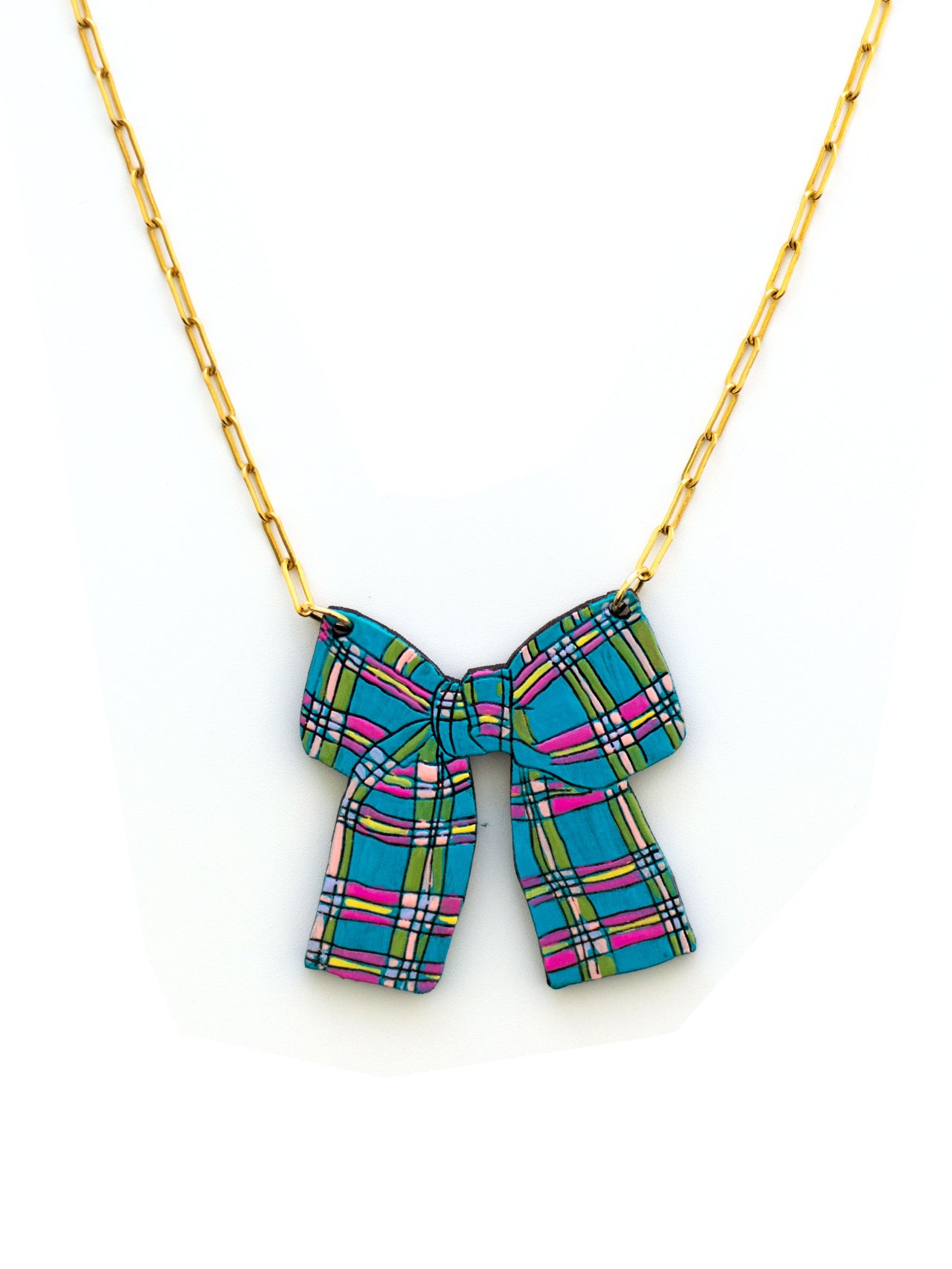Paradise Plaid Bow Necklace (One-of-a-kind)
