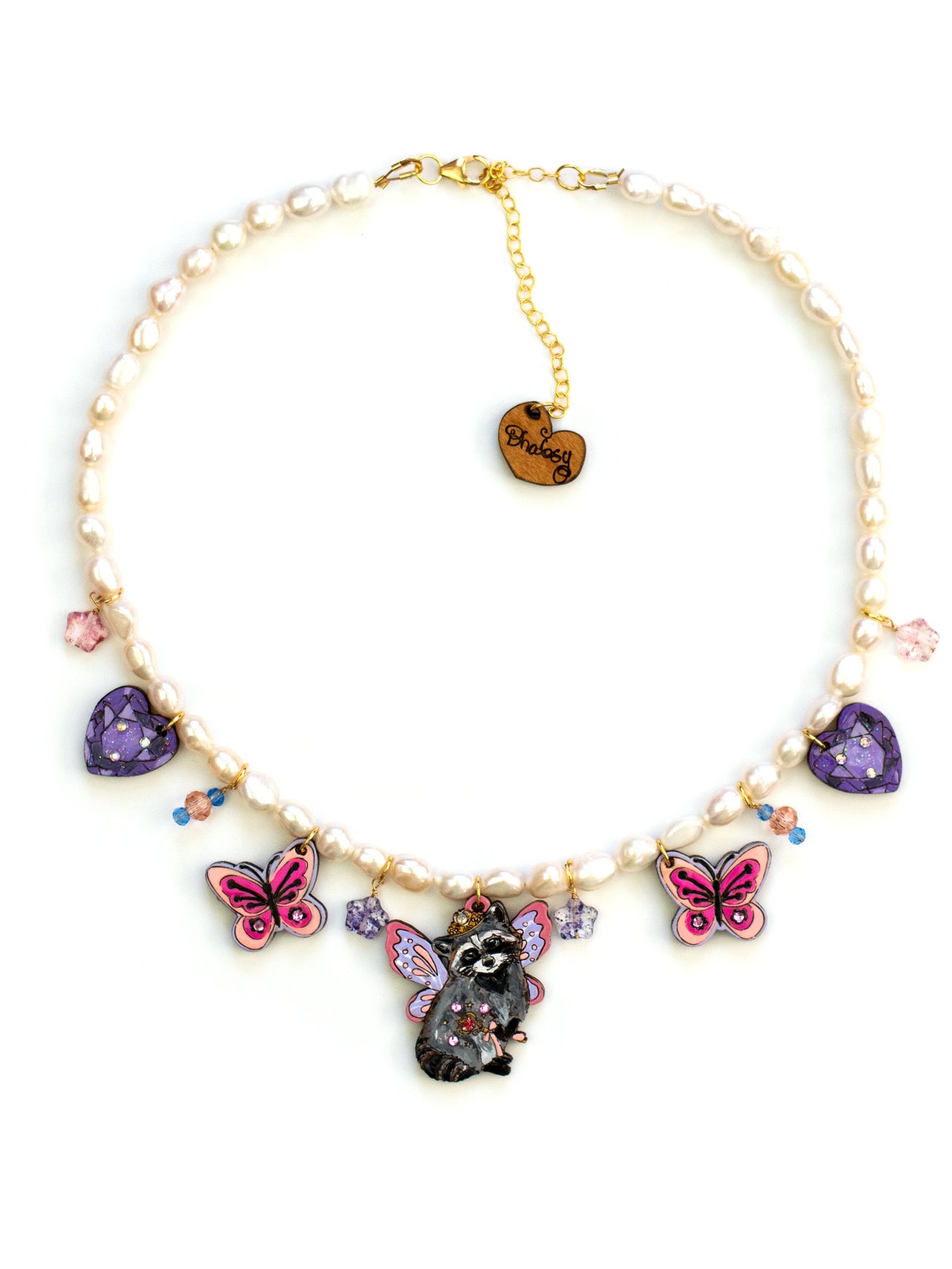 Raccoon Fairy Princess Pearl Necklace