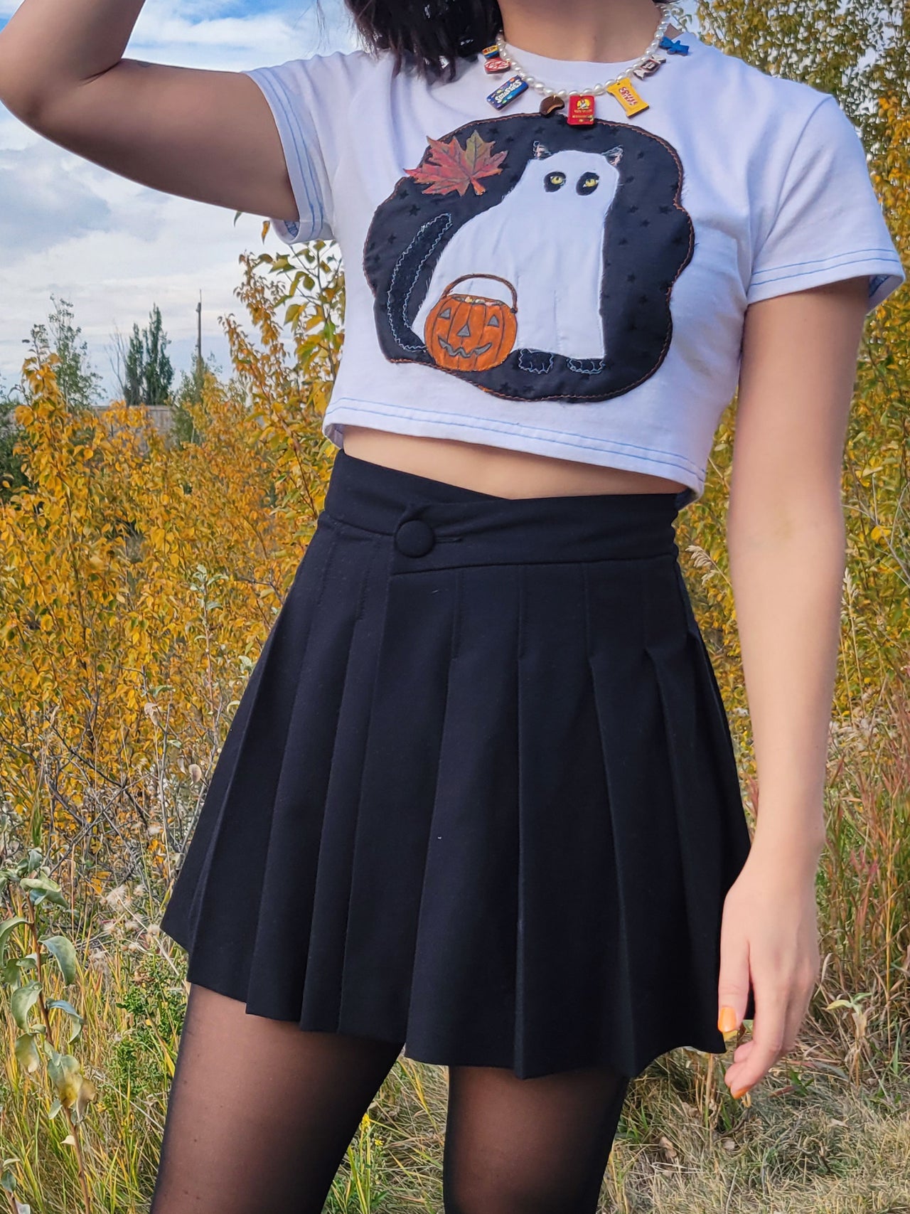 Black Cat Ghost Cropped Tee