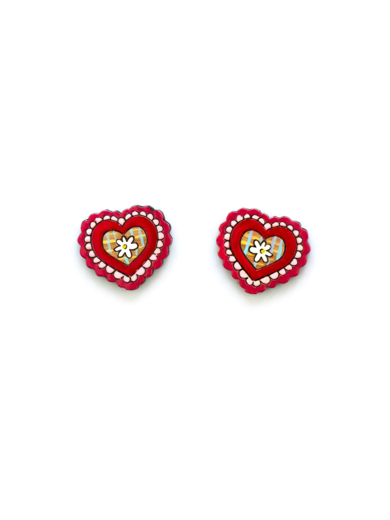 Plaid Heart Studs