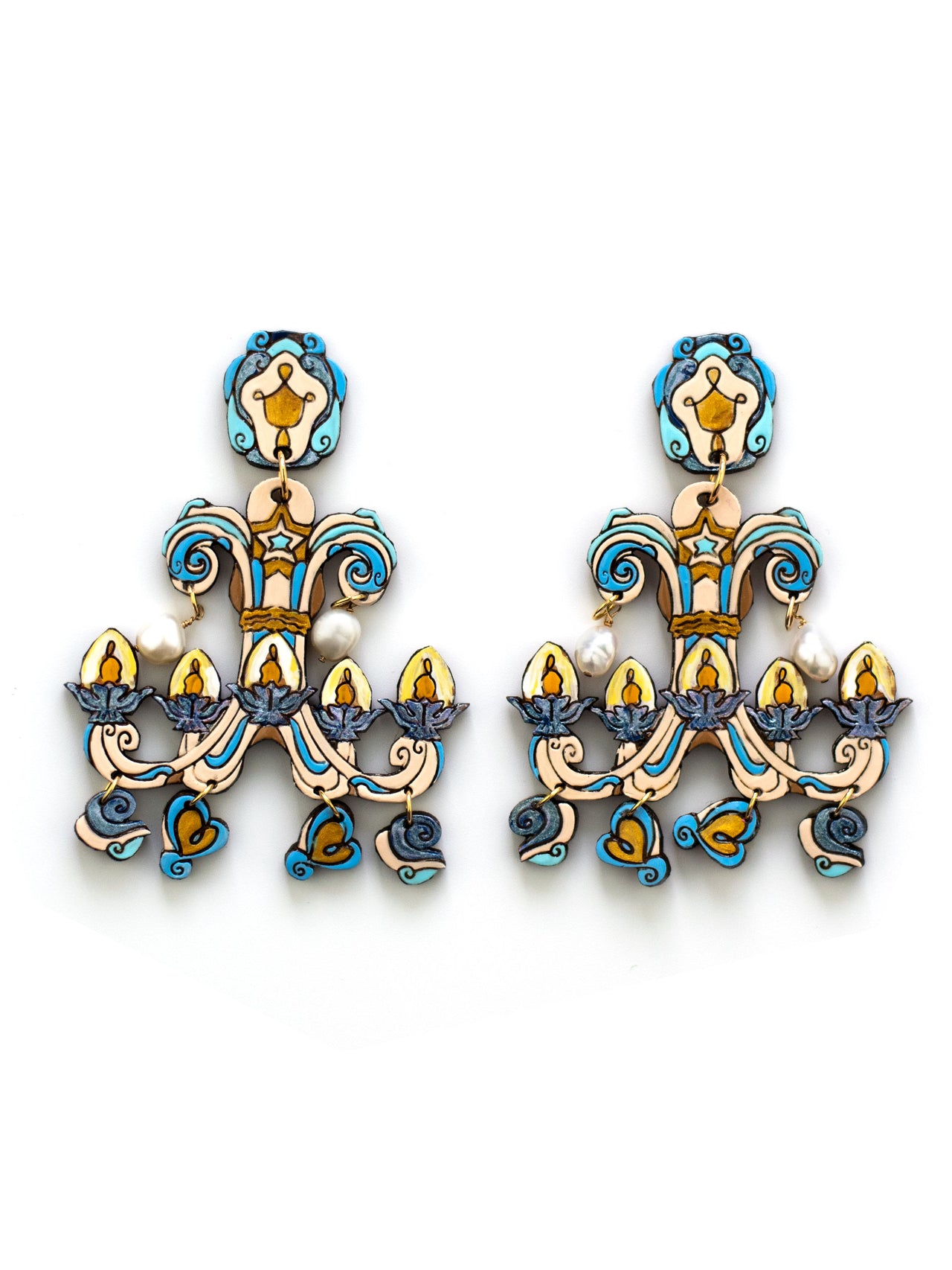 Blue Pearl Chandelier Earrings