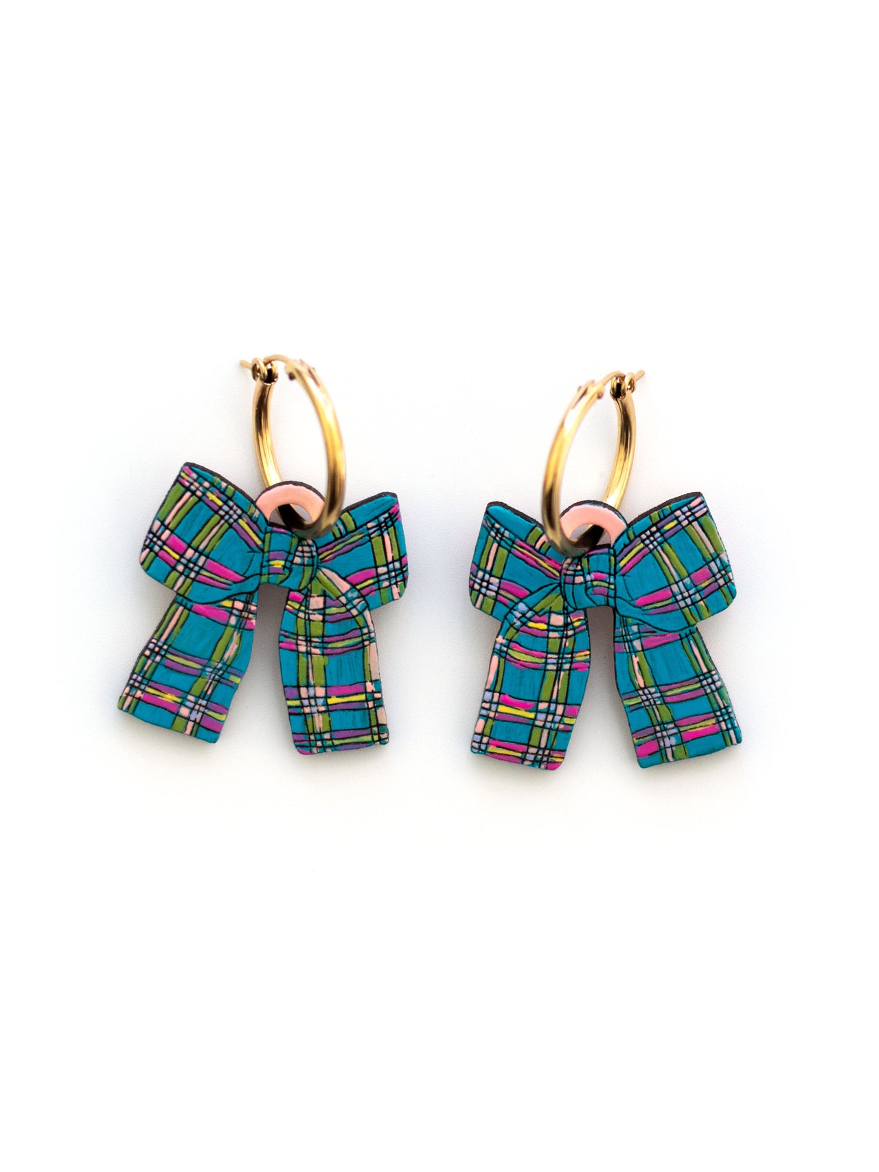 Paradise Plaid Bow Hoops (One-of-a-kind)