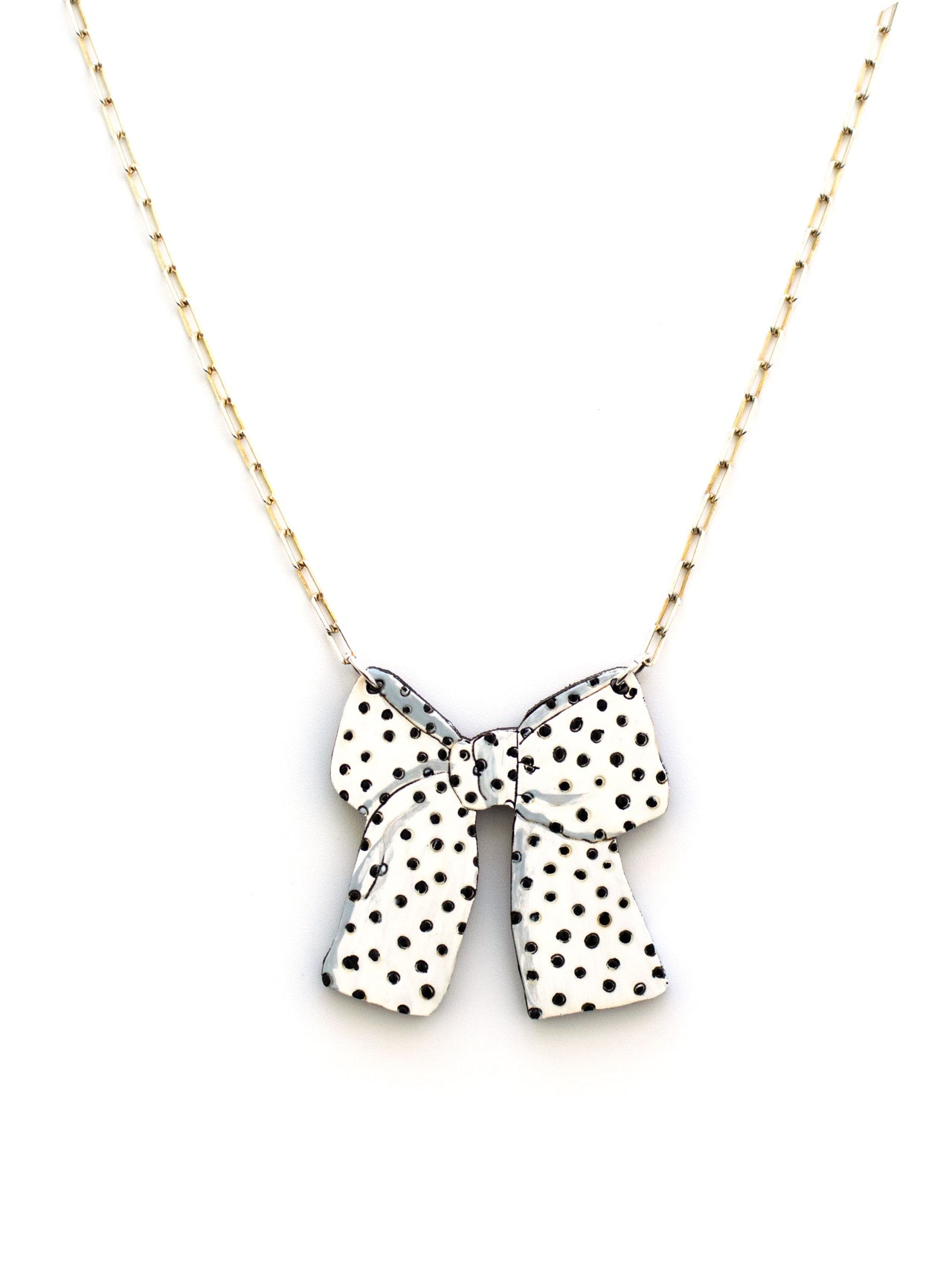 Black and White Polka dot Bow Necklace (One-of-a-kind)